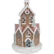 Clayre & Eef Gingerbread house met LED 22 cm Bruin Polyresin