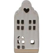Clayre & Eef Theelichthouder Huis 9x8x18 cm Beige Keramiek