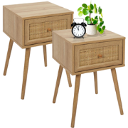 MISOU Nachtkastje - Met Lade - Set van 2 - Rotan - Webbing - Hout  - H...