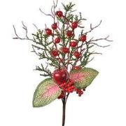 Clayre & Eef Decoratie Tak 37 cm Rood Groen Kunststof