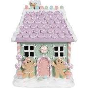 Clayre & Eef Gingerbread house 17x14x21 cm Groen Roze Kunststof