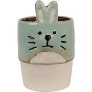 Clayre & Eef Bloempot Ø 11x17 cm Groen Beige Keramiek Konijn