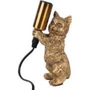 Clayre & Eef Tafellamp Kat 9x9x18 cm Goudkleurig Kunststof