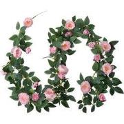 Clayre & Eef Kunstbloem Guirlande 180 cm Roze Groen Kunststof Rozen