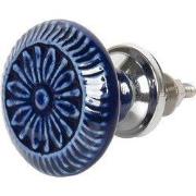 Clayre & Eef Deurknop Ø 4 cm Blauw Keramiek Bloem