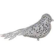 Clayre & Eef Kersthanger Vogel 16x6x6 cm Zilverkleurig Kunststof