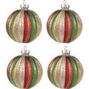 Clayre & Eef Kerstbal Set van 4 Ø 8x8 cm Rood Groen Glas