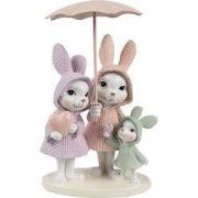 Clayre & Eef Decoratie Beeld Konijnen 11x10x17 cm Wit Roze Leder