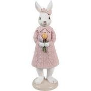 Clayre & Eef Decoratie Beeld Konijn 23 cm Wit Roze Kunststof