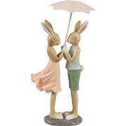 Clayre & Eef Decoratie Beeld Konijnen 12x10x26 cm Beige Kunststof