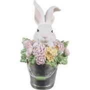 Clayre & Eef Decoratie Beeld Konijn 8x9x15 cm Wit Grijs Kunststof