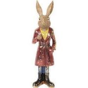 Clayre & Eef Decoratie Beeld Konijn 25 cm Bruin Rood Kunststof