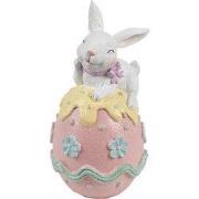 Clayre & Eef Decoratie Beeld Konijn 9x9x17 cm Wit Roze Kunststof