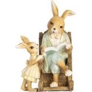 Clayre & Eef Decoratie Beeld Konijnen 12x11x17 cm Beige Kunststof