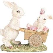 Clayre & Eef Decoratie Beeld Konijnen 14x7x12 cm Beige Kunststof