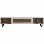 Tv-meubel met 1 klepdeur en 4 nissen, travertin decor L160 cm - SAFIR