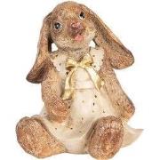 Clayre & Eef Decoratie Beeld Konijn 16x14x18 cm Bruin Beige Kunststof