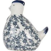 Clayre & Eef Decoratie Beeld Kip 18x12x21 cm Wit Blauw Keramiek