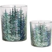 Clayre & Eef Theelichthouder Set van 2 Ø 7x8 / 10x13 cm Groen Glas Den...