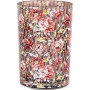 Clayre & Eef Theelichthouder Ø 12x18 cm Bruin Rood Glas Bloemen