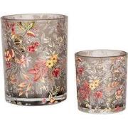 Clayre & Eef Theelichthouder Set van 2 Ø 7x8 / 10x13 cm Grijs Glas Blo...