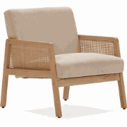 Fauteuil in stof met houten en rotan poten L68 cm - DEBRA