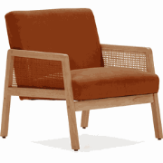 Fauteuil in stof met houten en rotan poten L68 cm - DEBRA