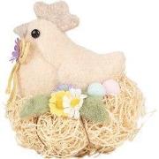 Clayre & Eef Decoratie Beeld Kip 10x11x13 cm Beige Textiel