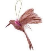 Clayre & Eef Kersthanger Vogel 10x4x10 cm Roze Kunststof