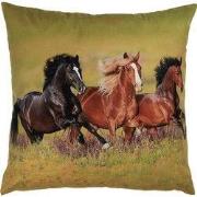 Clayre & Eef Kussenhoes 45x45 cm Groen Polyester Paarden