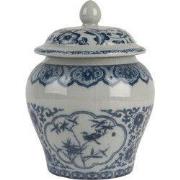 Clayre & Eef Vaas met Deksel Ø 9x13 cm Grijs Blauw Keramiek