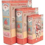 Clayre & Eef Opbergdoos Set van 3 Boeken 27 /22 /17 cm Rood Hout Kerst...