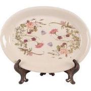 Clayre & Eef Onderbord 25x18x2 cm Beige Roze Keramiek Bloemen