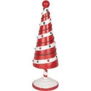 Clayre & Eef Kerstdecoratie Beeld Kerstboom Ø 12x36 cm Rood Wit Metaal