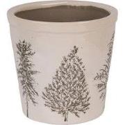 Clayre & Eef Bloempot Ø 17x16 cm Beige Groen Keramiek Dennenbomen