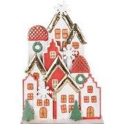 Clayre & Eef Kerstdecoratie Beeld Huis 30x8x46 cm Wit Rood Metaal