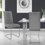 Set van 2 slede eetkamerstoelen met rugleuning grijs kunstleer bekleed...