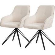 Eetkamerstoel set van 2 draaibare crème in geweven stof met rugleuning...