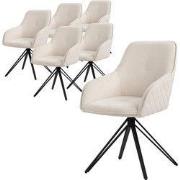 Set van 6 eetkamerstoelen draaibaar crème in geweven stof met rugleuni...