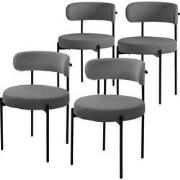 Eetkamerstoel set van 4 met teddy stof met rugleuning grijs Keukenstoe...