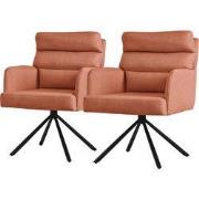 Eetkamerstoel set van 2 oranje draaibaar met afneembaar rugkussen gest...