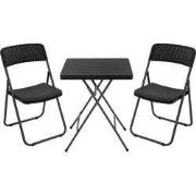 3-delige opvouwbare balkonmeubelset, zwart, staal & rotanlook, tuinmeu...