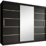 Meubella - Kledingkast Malavi 2 - Zwart - 250 cm - Met spiegel
