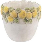 Clayre & Eef Bloempot Ø 14x12 cm Wit Geel Steen Citroenen