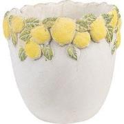 Clayre & Eef Bloempot Ø 20x19 cm Wit Geel Steen Citroenen