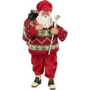 Clayre & Eef Kerstdecoratie Beeld Kerstman 13x10x28 cm Rood Textiel