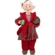 Clayre & Eef Kerstdecoratie Beeld Kerstman 13x10x28 cm Rood Textiel