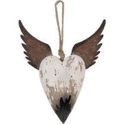 Clayre & Eef Decoratie Hanger Hart 17x3x20 cm Wit Bruin Hout