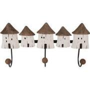 Clayre & Eef Wandkapstok 38x8x19 cm Wit Bruin Hout Huizen