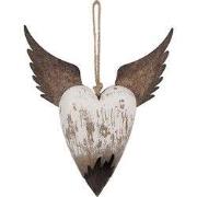Clayre & Eef Decoratie Hanger Hart 25x4x30 cm Wit Bruin Hout